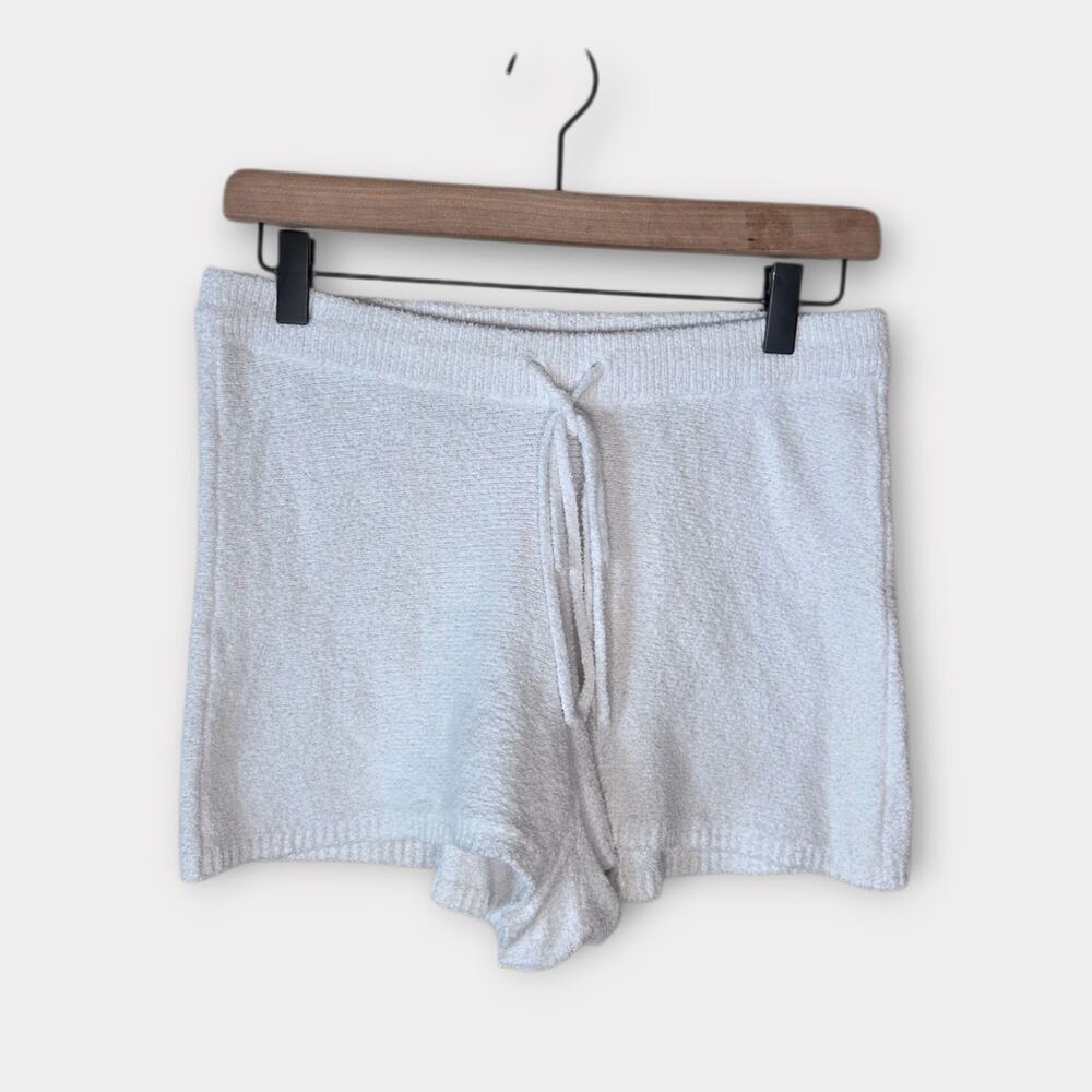 LE BOP Poolside White Textured Knit Shorts Elastic Waist Women's Med